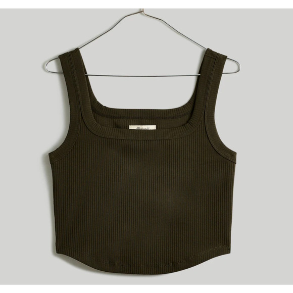 2/$50 NWOT Madewell The Tailored Crop Ribbed Tank in Sleekhold Olive Green L - Picture 2 of 5